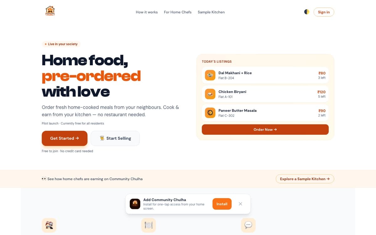 Community Chulha — Hyperlocal home-food marketplace for housing societies